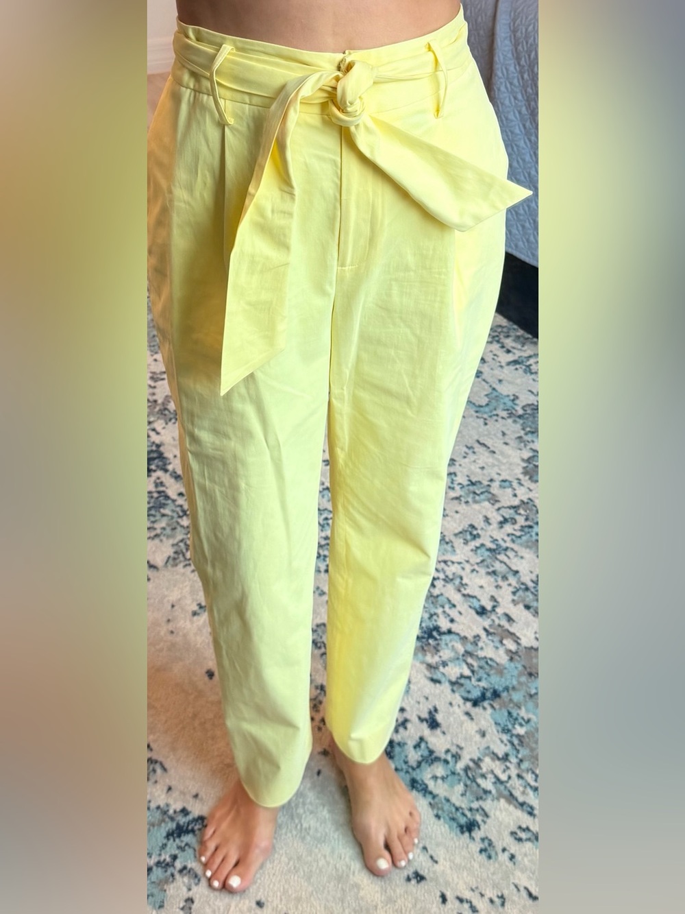 Antonio Melani High-Waist Tie-Belt Pants in Lemon Yellow